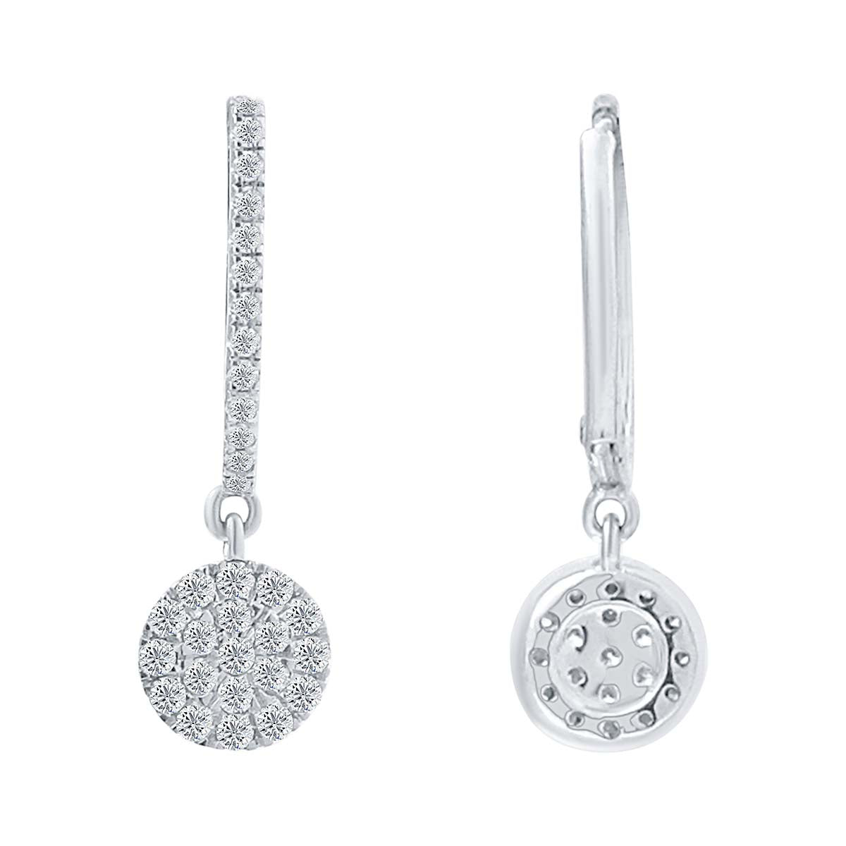 0.65 Ct Natural GH/SI Diamond Dangle Earrings In 14K White Gold Women Jewelry