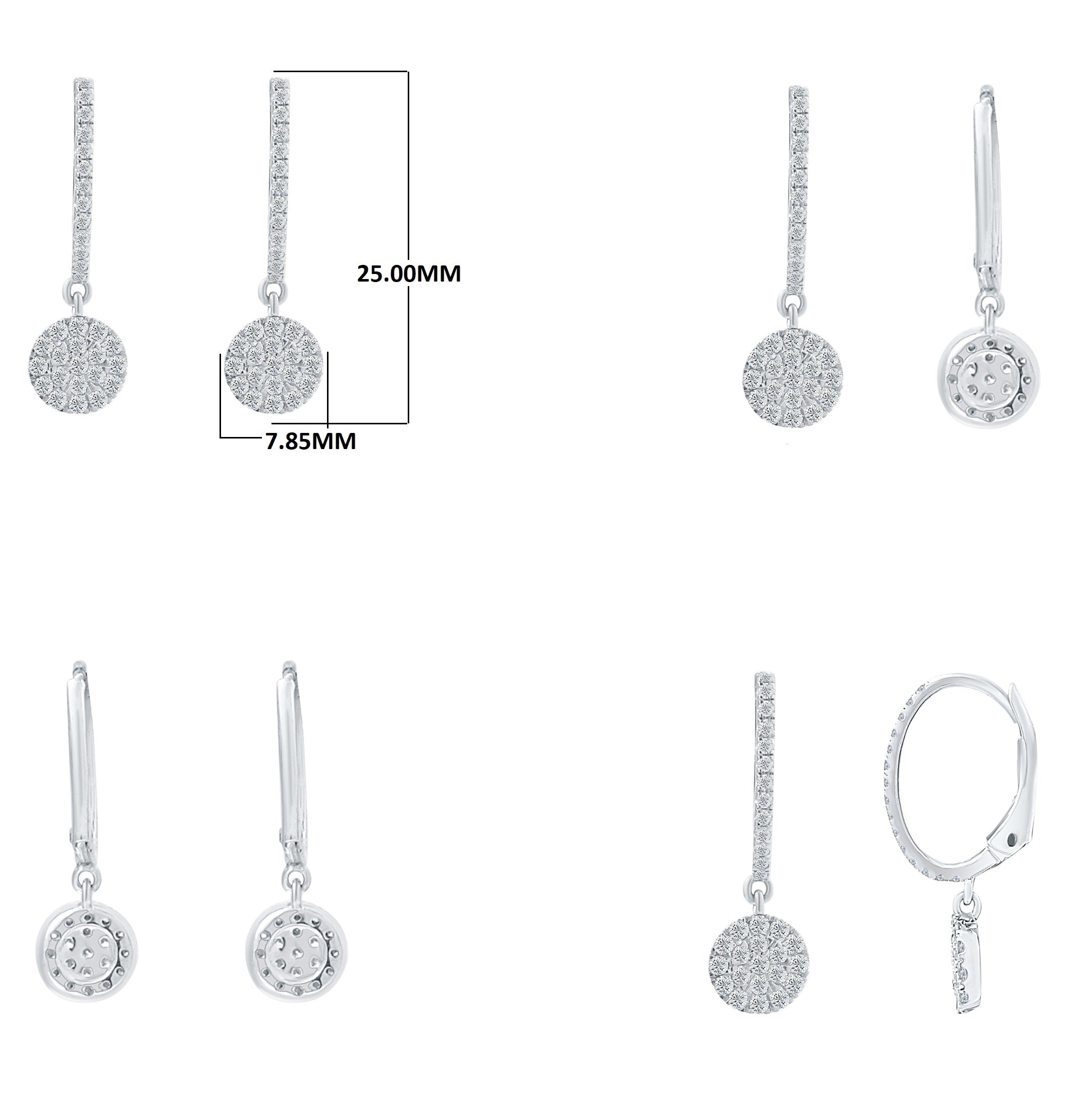 0.65 Ct Natural GH/SI Diamond Dangle Earrings In 14K White Gold Women Jewelry