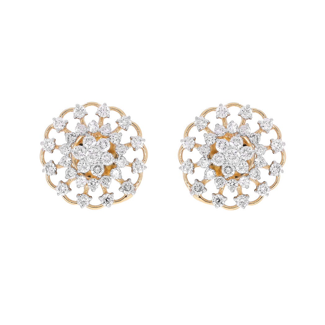 1.30 Ct Natural Diamond Two Tone Stud Earrings In 14K White Gold With Backs