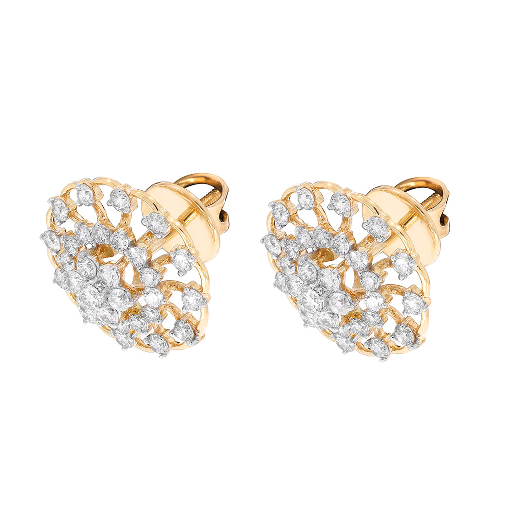 1.30 Ct Natural Diamond Two Tone Stud Earrings In 14K White Gold With Backs