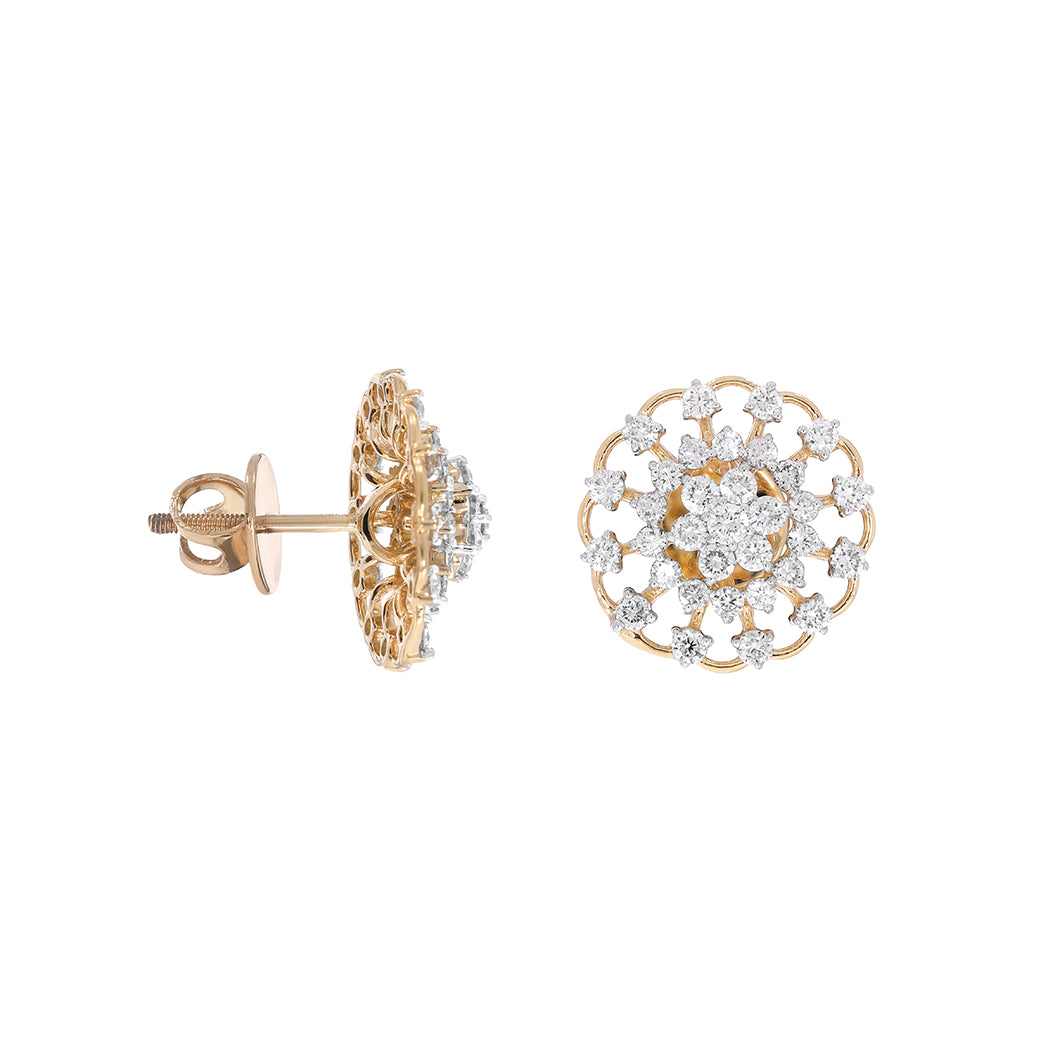 1.30 Ct Natural Diamond Two Tone Stud Earrings In 14K White Gold With Backs