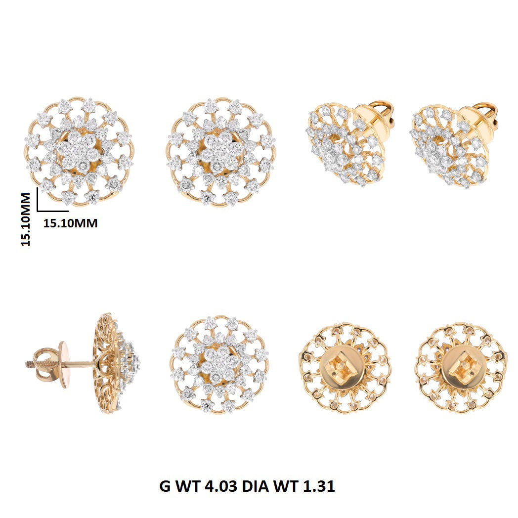 1.30 Ct Natural Diamond Two Tone Stud Earrings In 14K White Gold With Backs