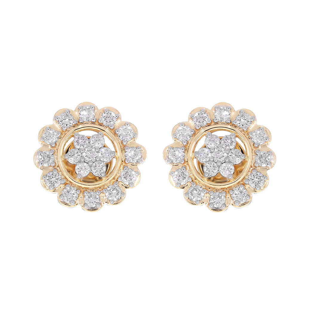 Halo Stud Earrings 1.50 Ct Natural Diamond 14K Yellow Gold Screw Back Women Jewelry