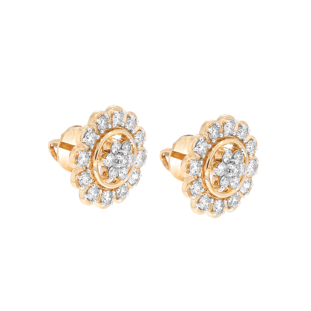 Halo Stud Earrings 1.50 Ct Natural Diamond 14K Yellow Gold Screw Back Women Jewelry