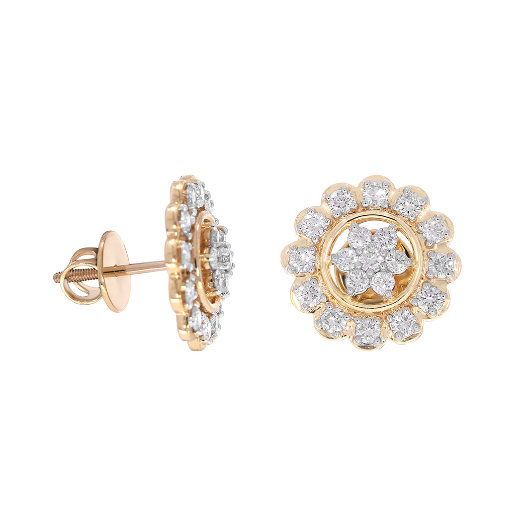 Halo Stud Earrings 1.50 Ct Natural Diamond 14K Yellow Gold Screw Back Women Jewelry