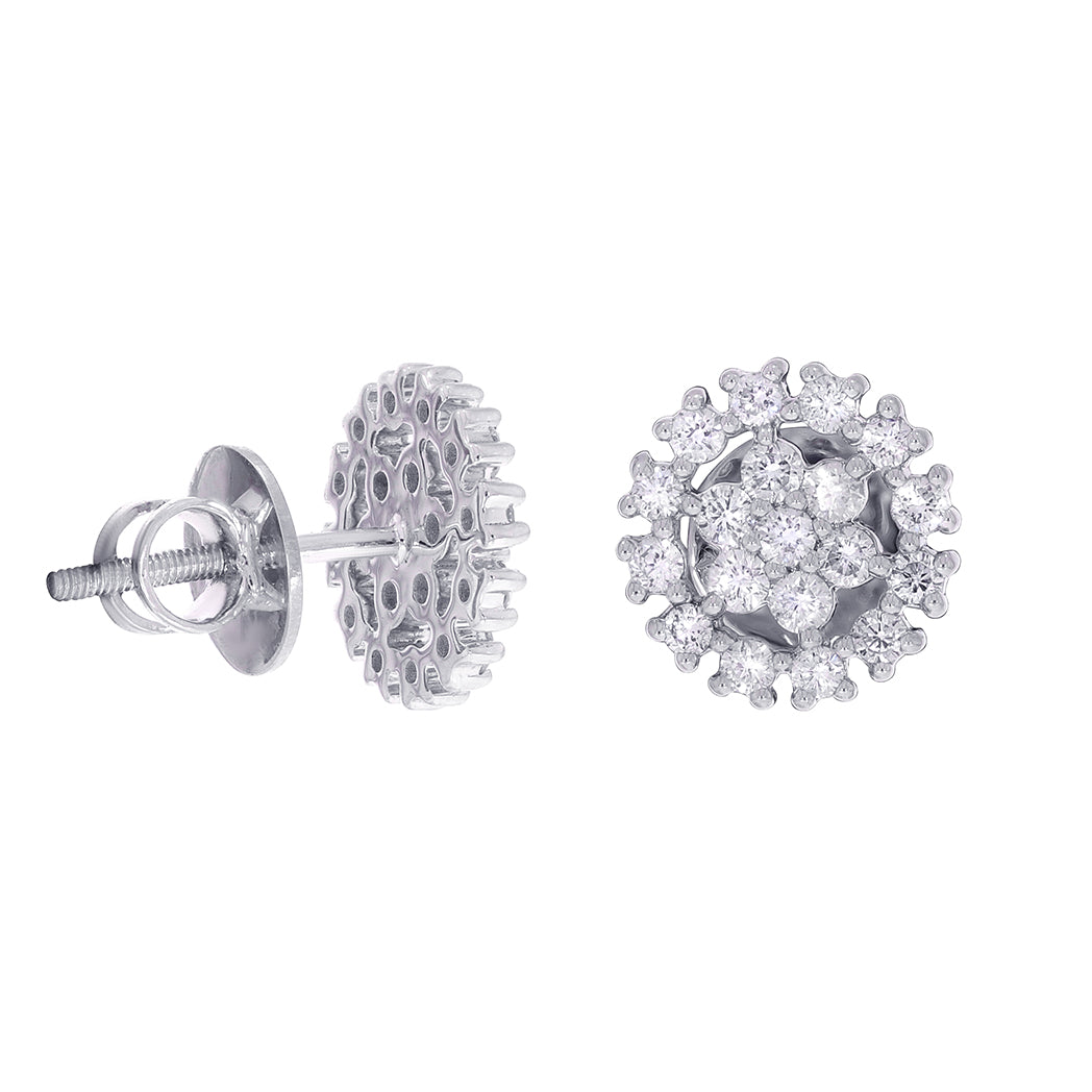 3/4 Carat Halo GH/SI Diamond 14K White Gold Screw Back Stud Earrings Jewelry