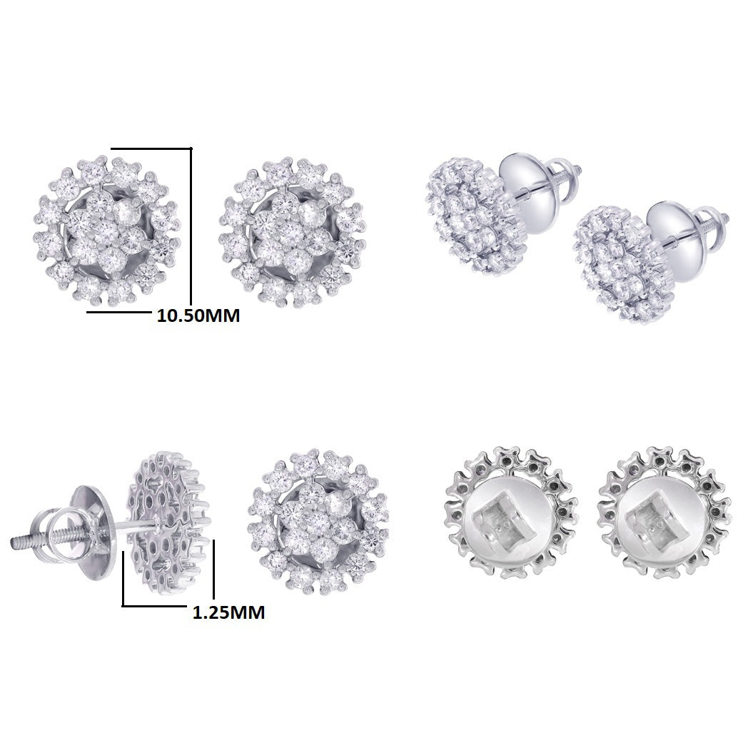 3/4 Carat Halo GH/SI Diamond 14K White Gold Screw Back Stud Earrings Jewelry