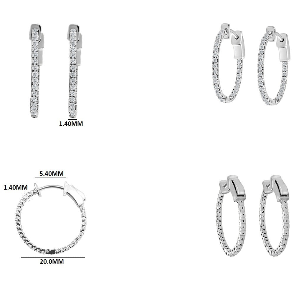 1/2 Ct Natural Diamond GH/SI Prong Set Hoop Earrings In 14K White Gold Jewelry