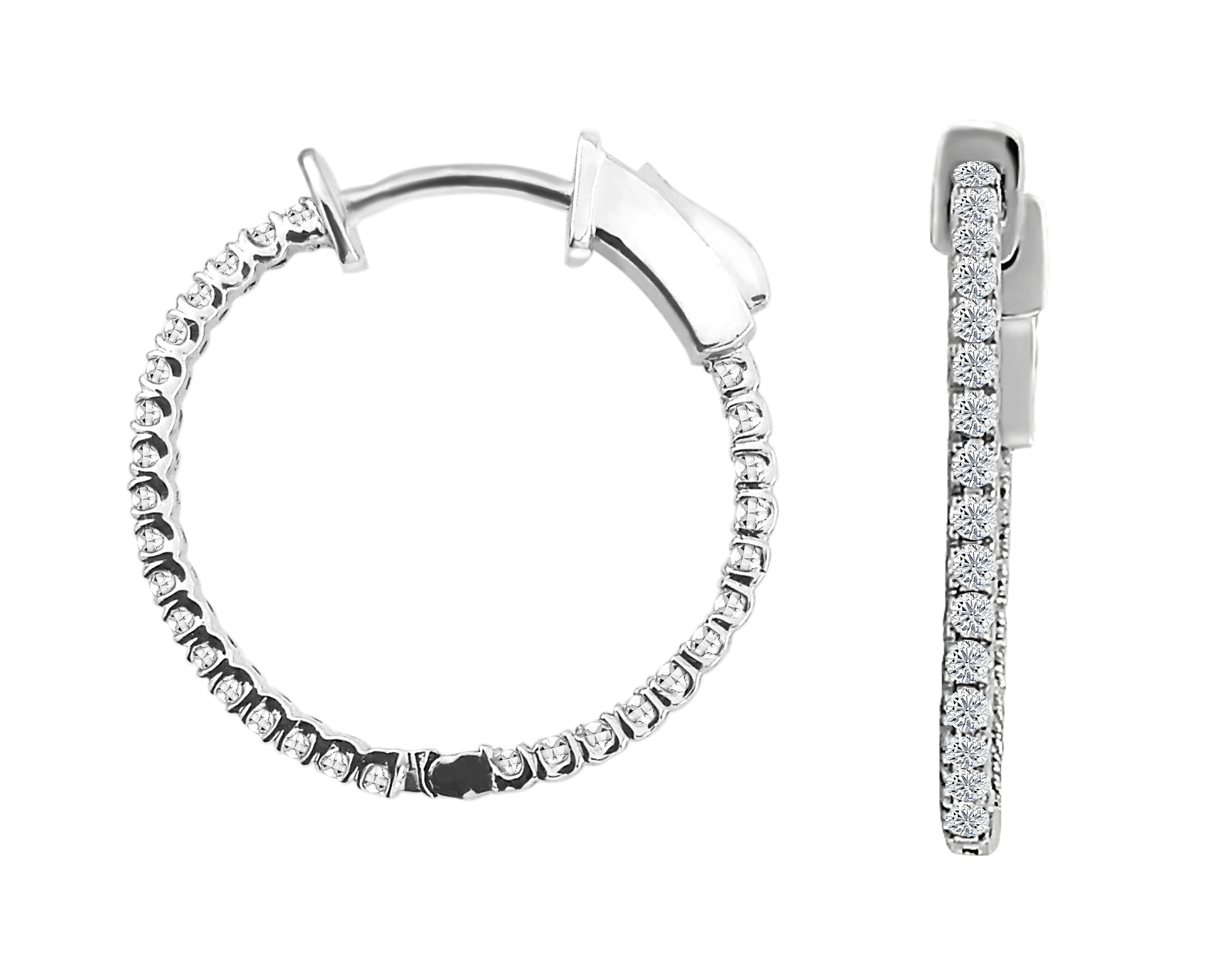 1/2 Ct Natural Diamond GH/SI Prong Set Hoop Earrings In 14K White Gold Jewelry