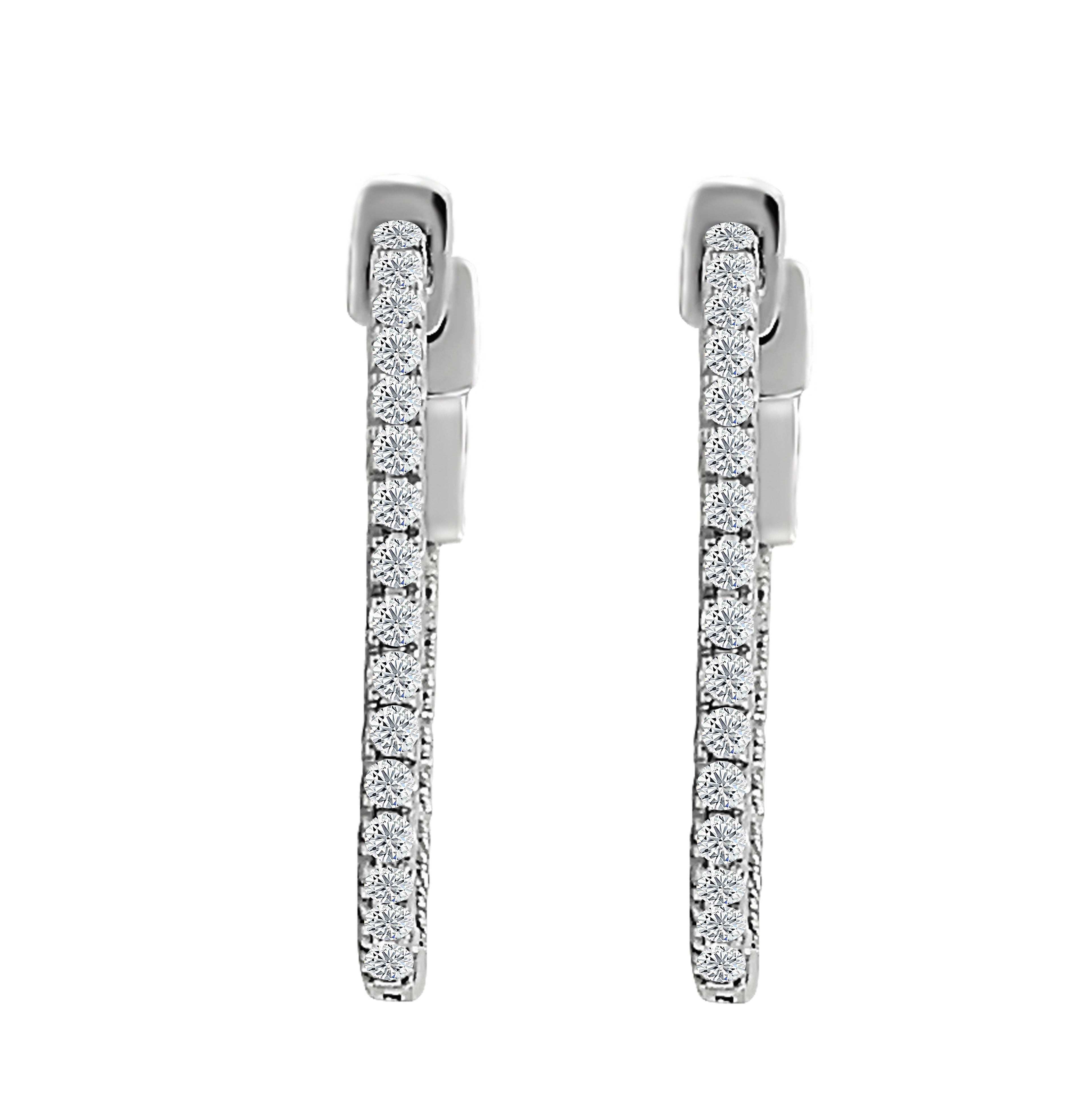 1/2 Ct Natural Diamond GH/SI Prong Set Hoop Earrings In 14K White Gold Jewelry