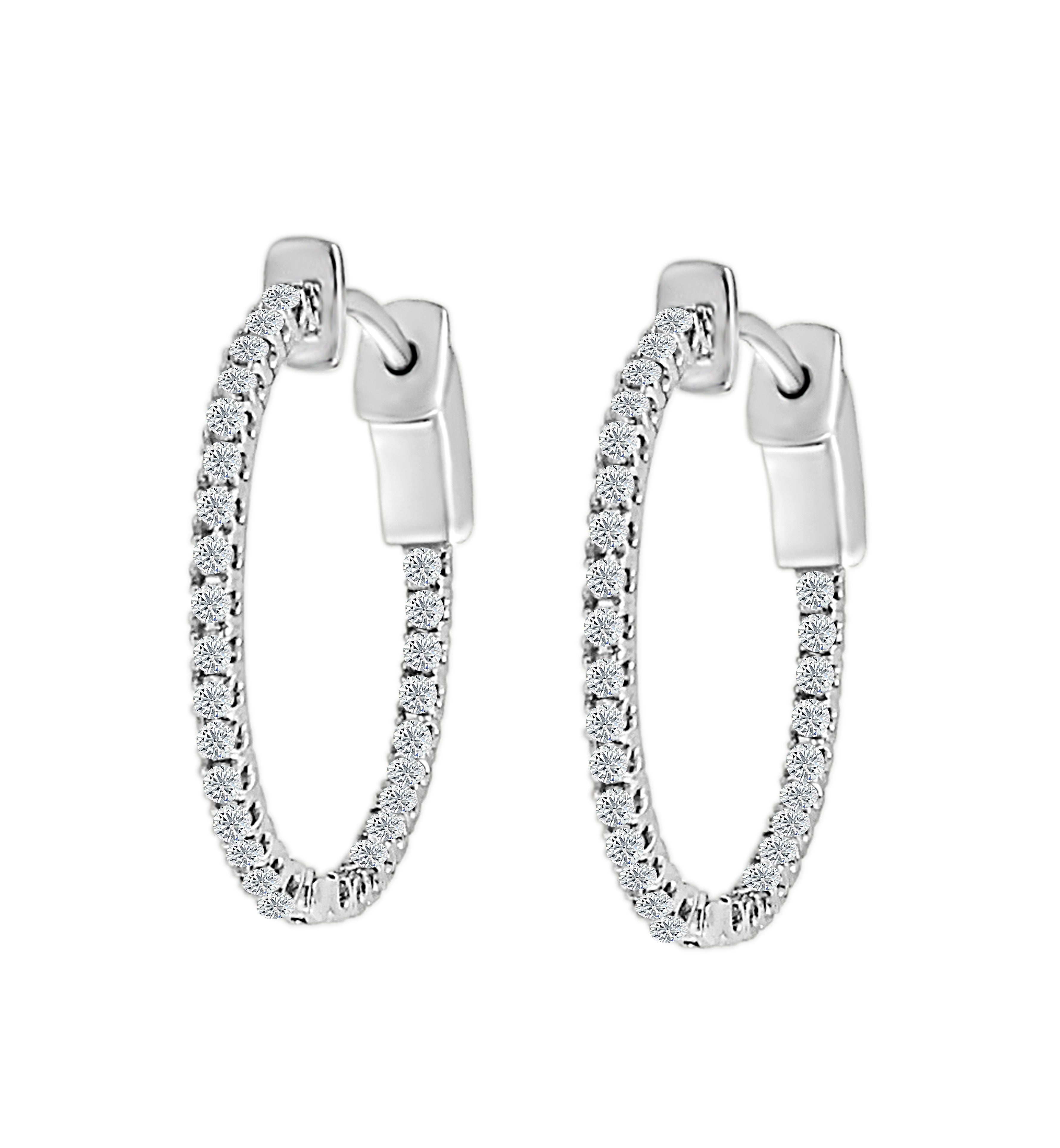 1/2 Ct Natural Diamond GH/SI Prong Set Hoop Earrings In 14K White Gold Jewelry