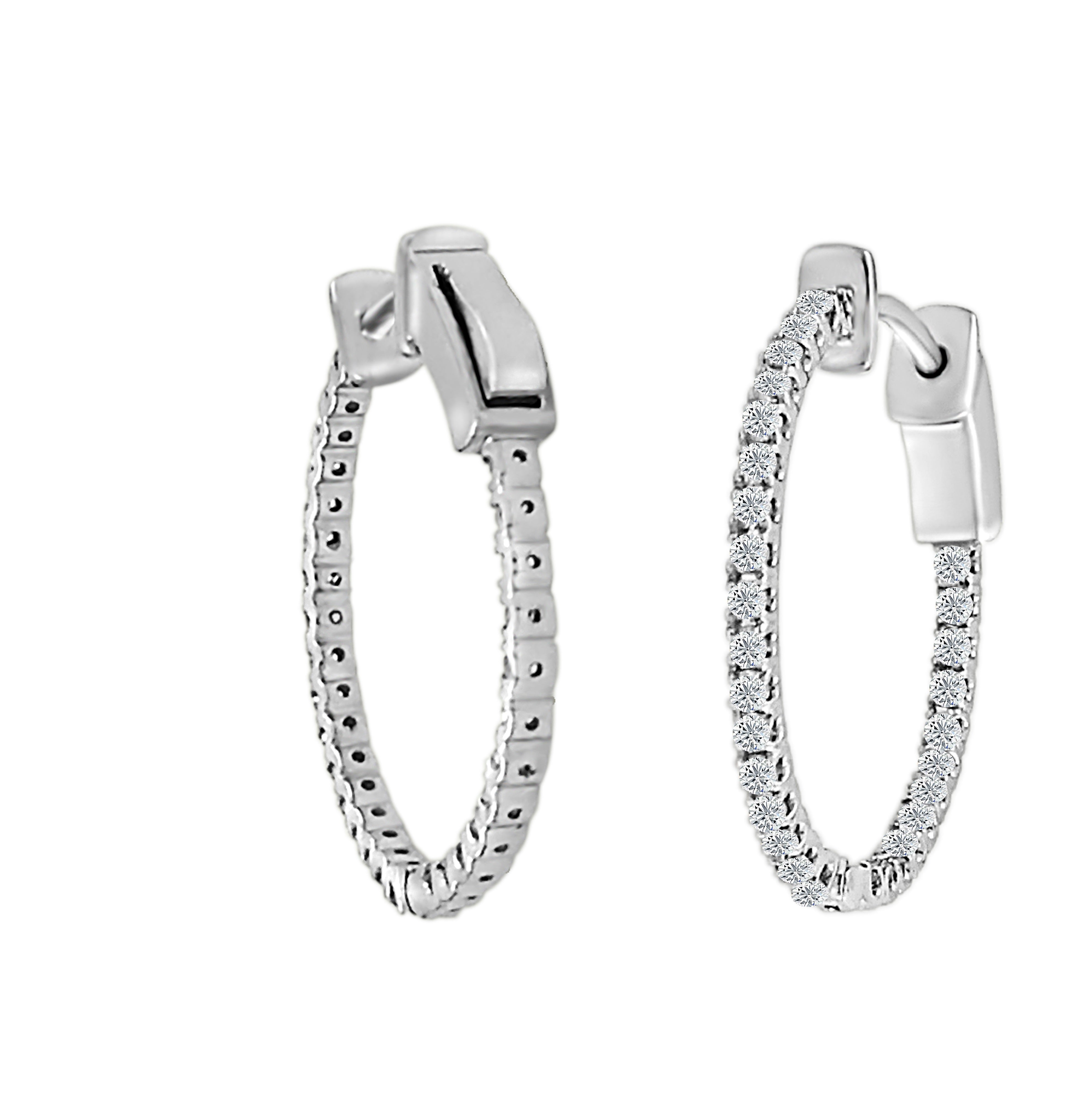 1/2 Ct Natural Diamond GH/SI Prong Set Hoop Earrings In 14K White Gold Jewelry