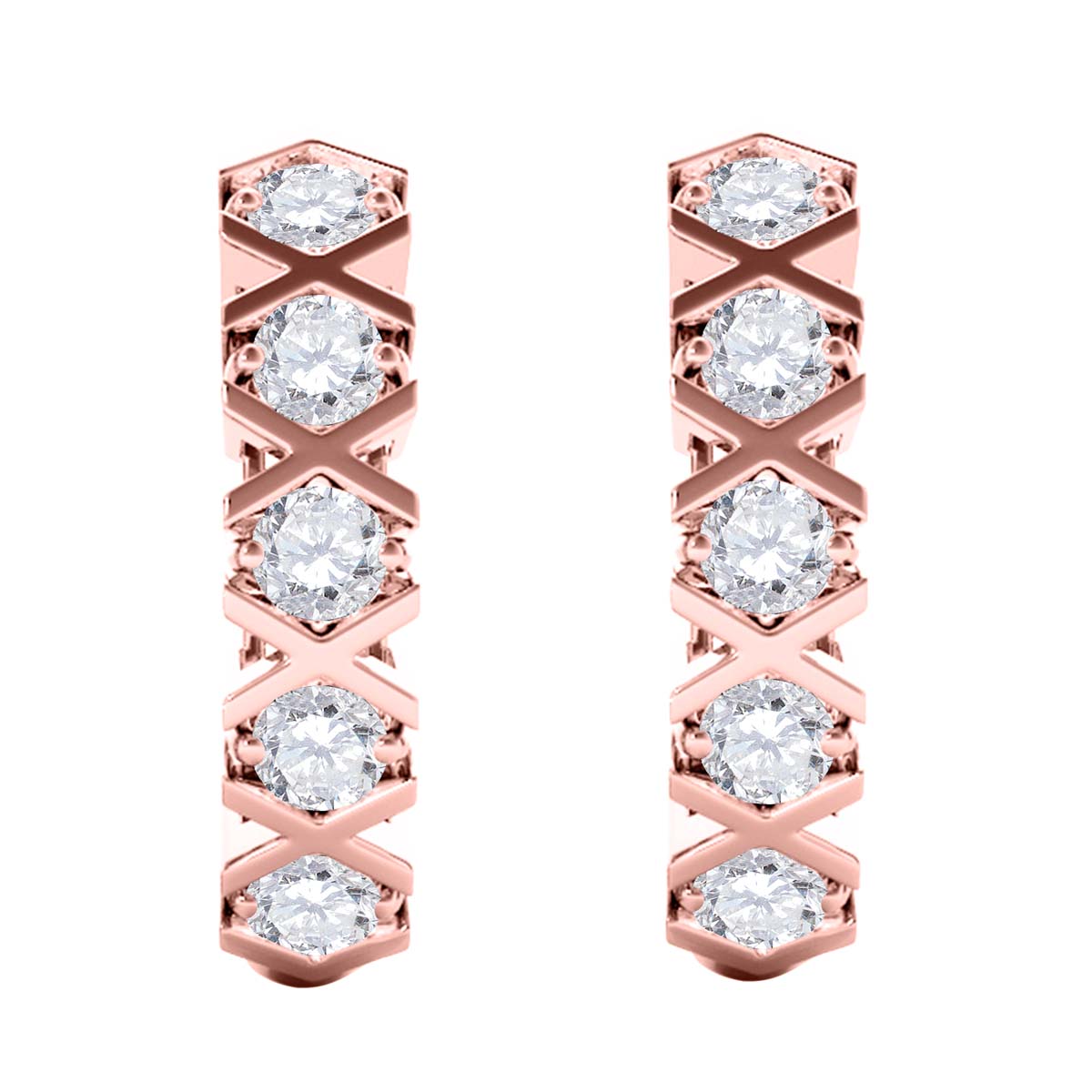 1/2 Carat Natural Diamond Hoop Earrings In 14K Solid Rose Gold