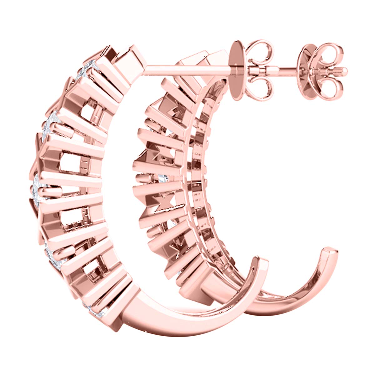 1/2 Carat Natural Diamond Hoop Earrings In 14K Solid Rose Gold