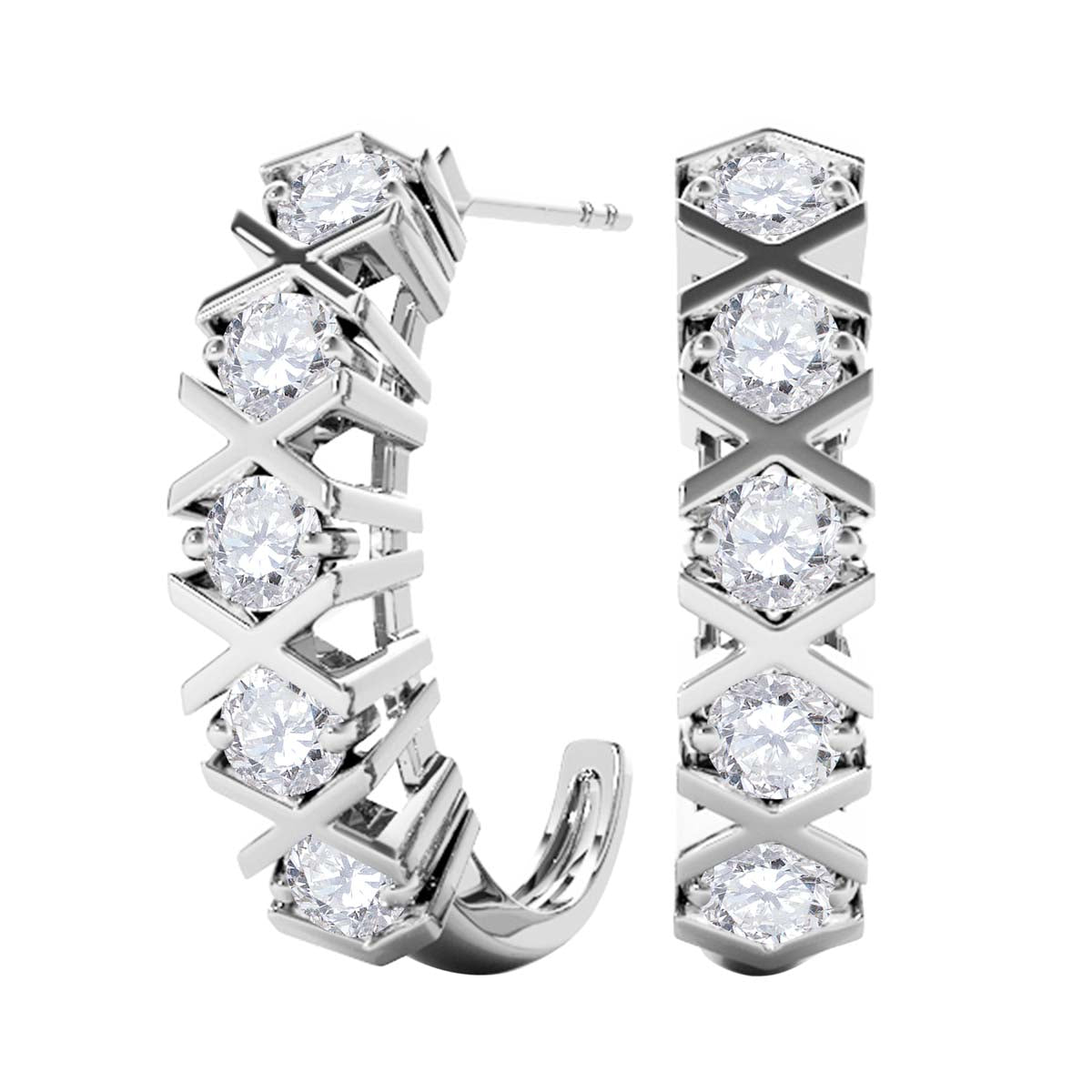 1/2 Carat Natural Diamond Hoop Earrings In 14K Solid White Gold