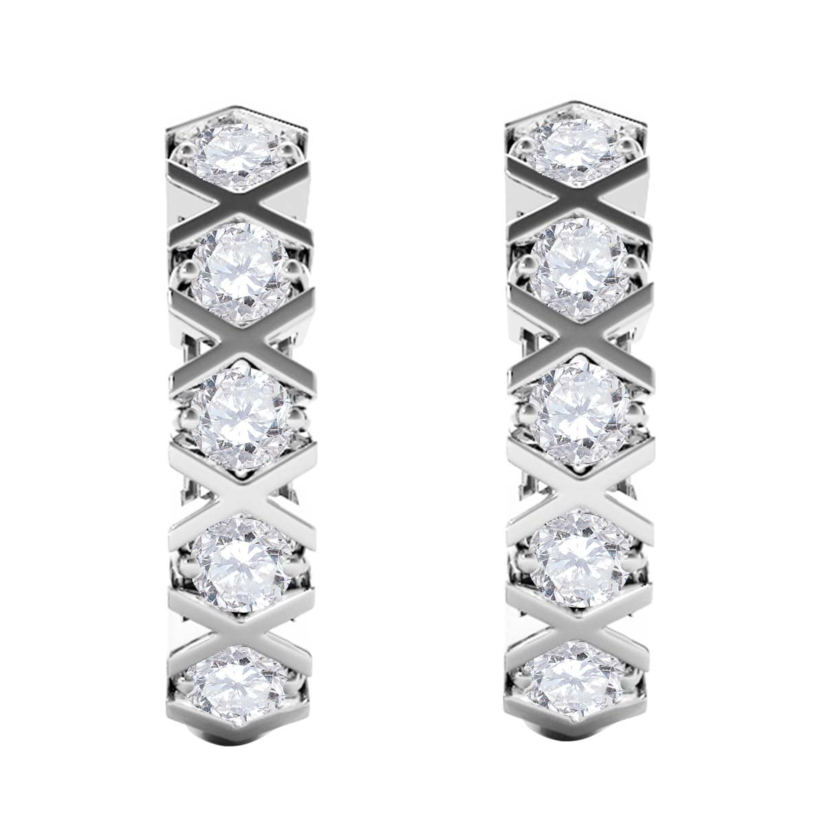1/2 Carat Natural Diamond Hoop Earrings In 14K Solid White Gold