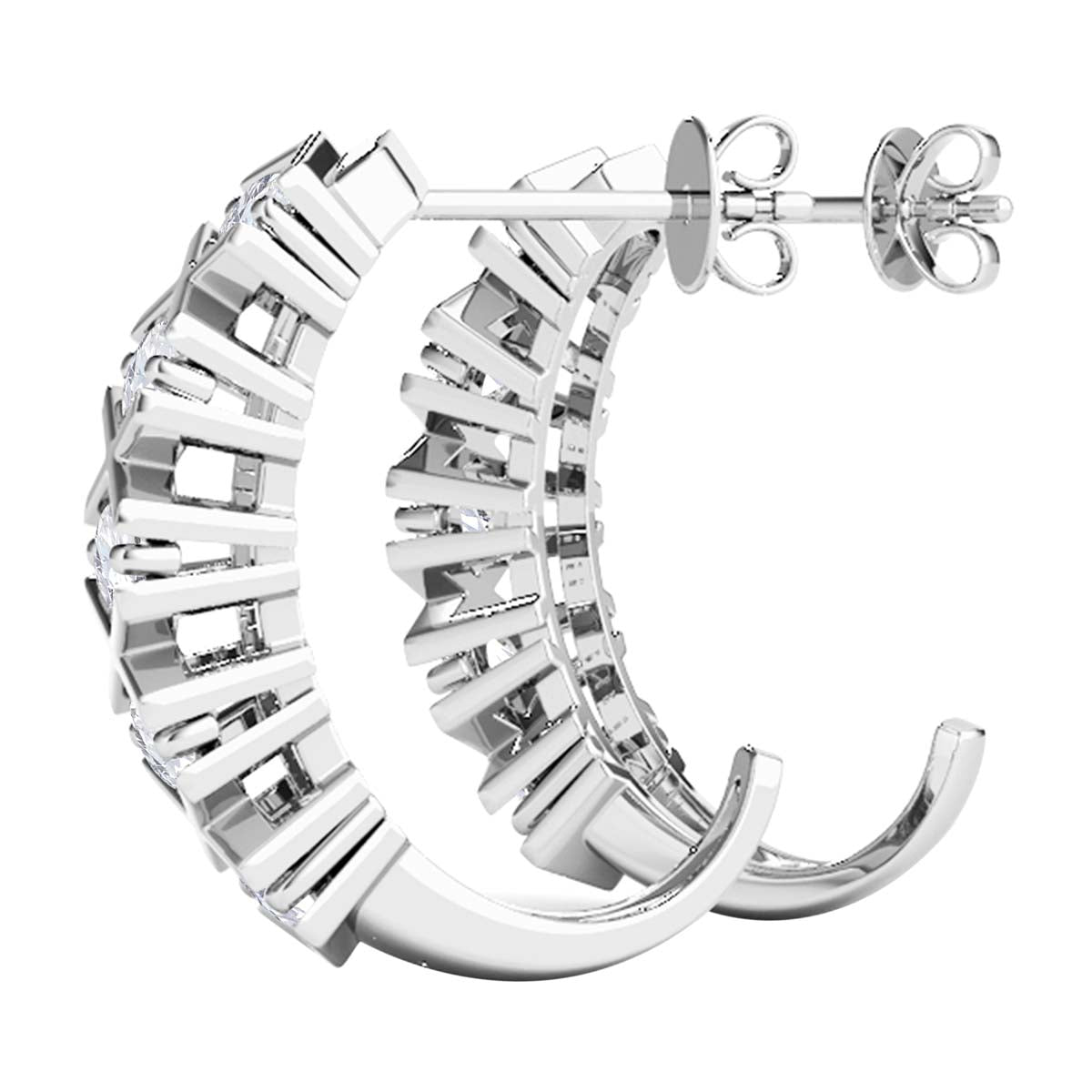 1/2 Carat Natural Diamond Hoop Earrings In 14K Solid White Gold