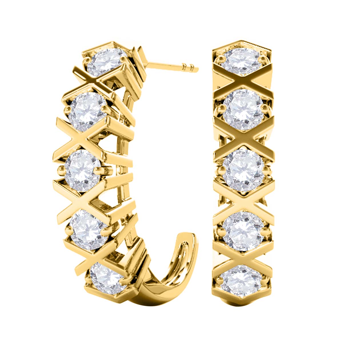 1/2 Carat Natural Diamond IJ/ I1I2 Hoop Earrings In 14K Solid Yellow Gold