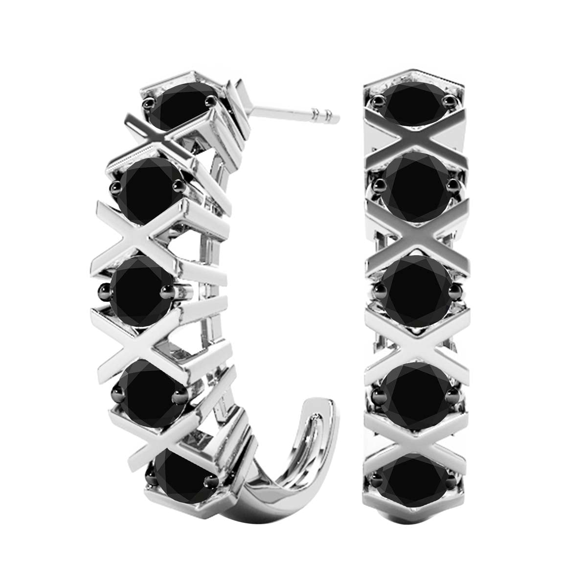 10K Solid White Gold 1.00 Ct Black Diamond Hoop Earrings Women Jewelry