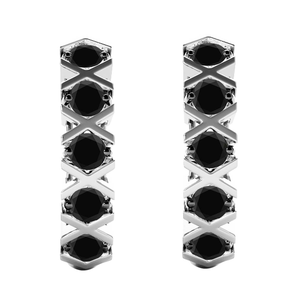 10K Solid White Gold 1.00 Ct Black Diamond Hoop Earrings Women Jewelry