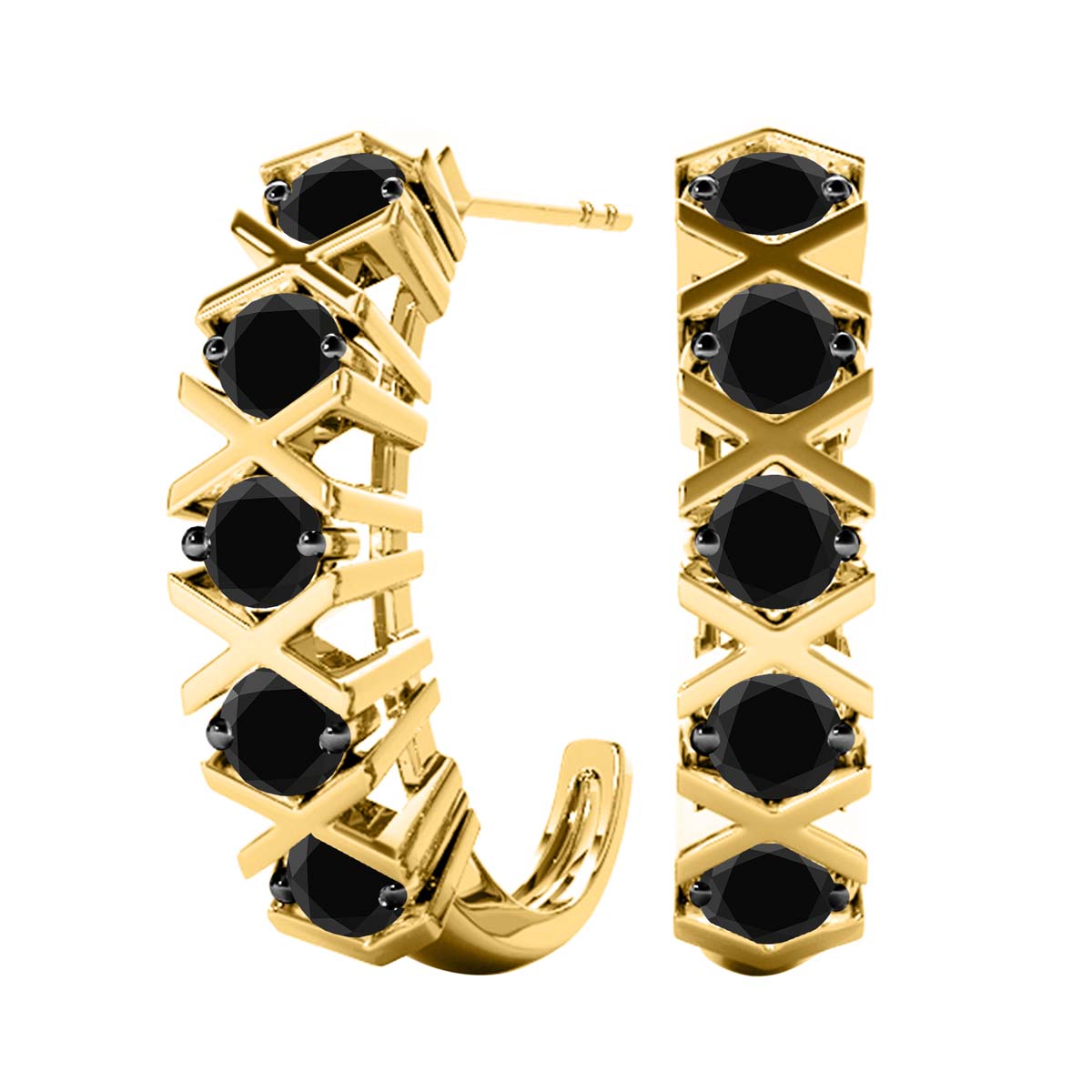 10K Solid Yellow Gold 1.00 Ct Black Diamond Hoop Earrings Women Jewelry