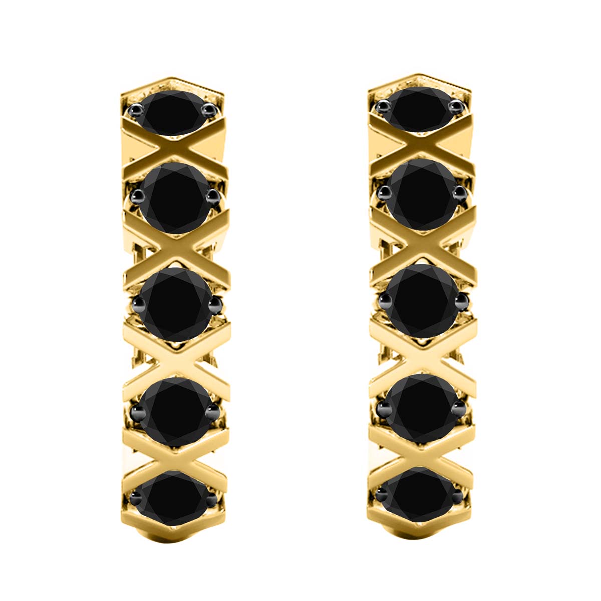 10K Solid Yellow Gold 1.00 Ct Black Diamond Hoop Earrings Women Jewelry
