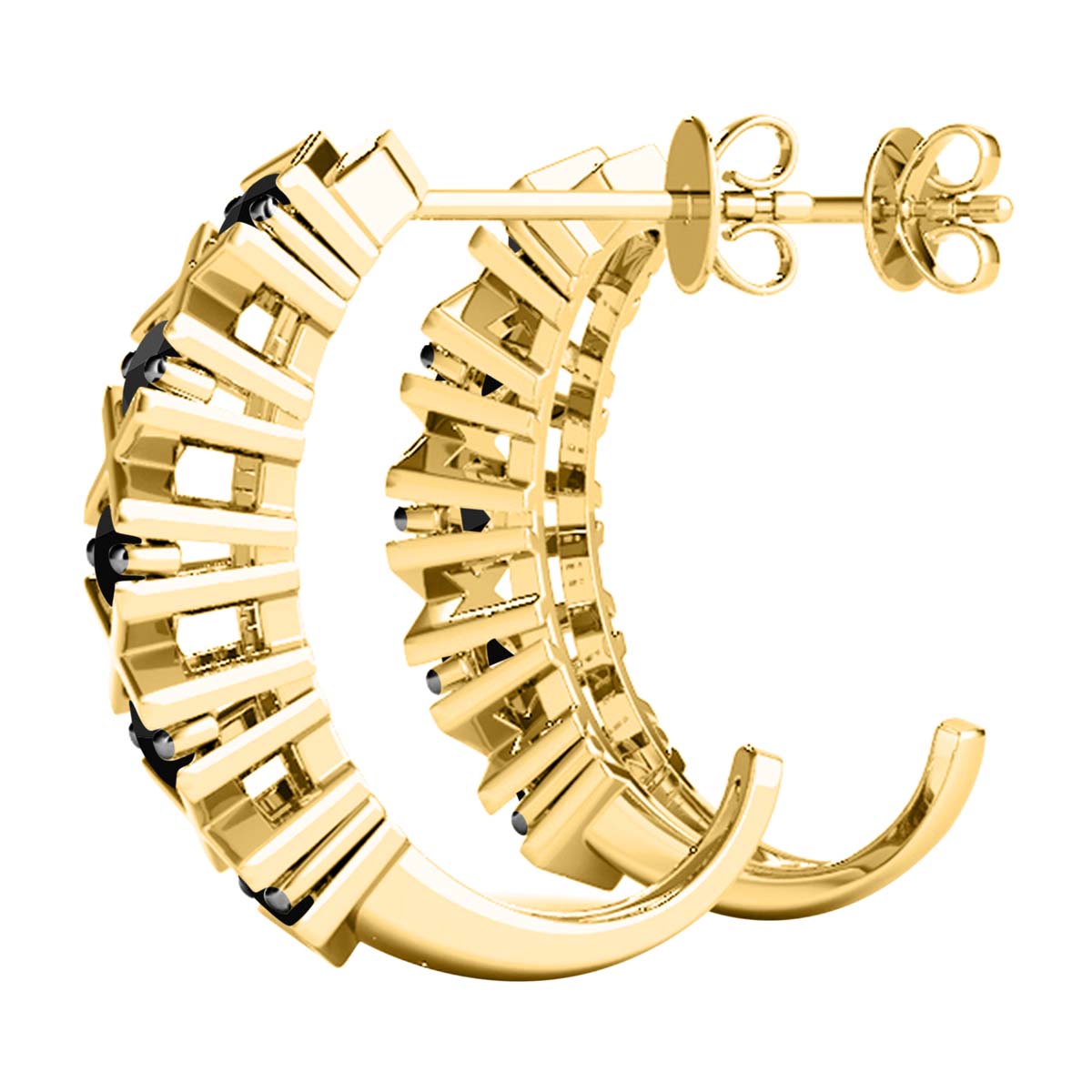 10K Solid Yellow Gold 1.00 Ct Black Diamond Hoop Earrings Women Jewelry