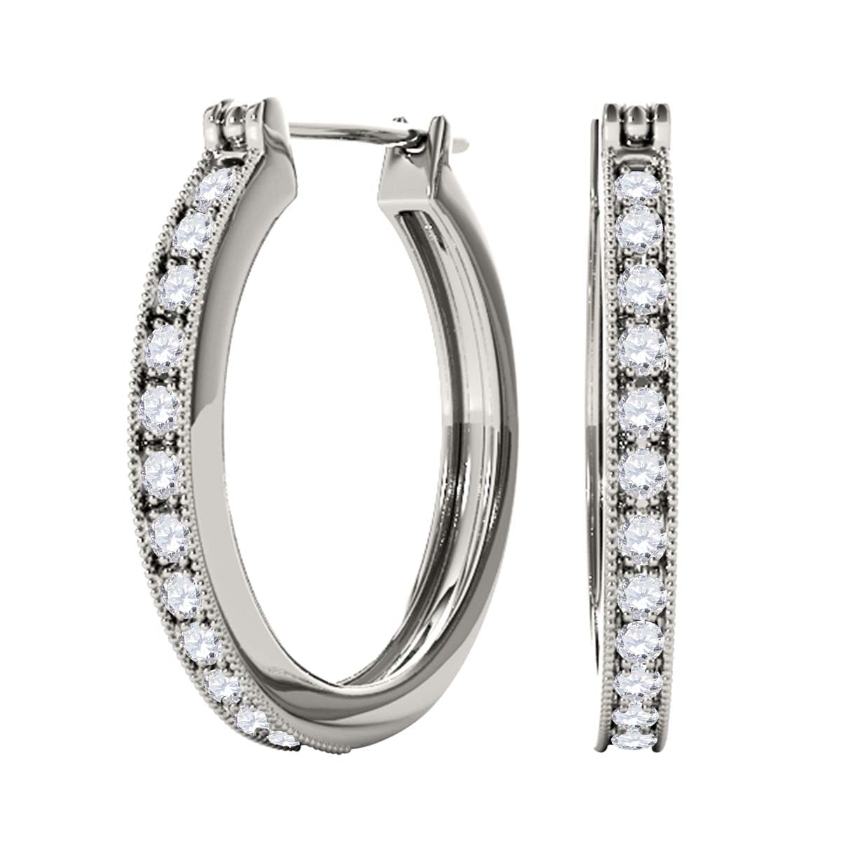 1/4 Carat Natural Diamond IJ/ I1I2 Prong Set Hoop Earrings In 10K Solid White Gold