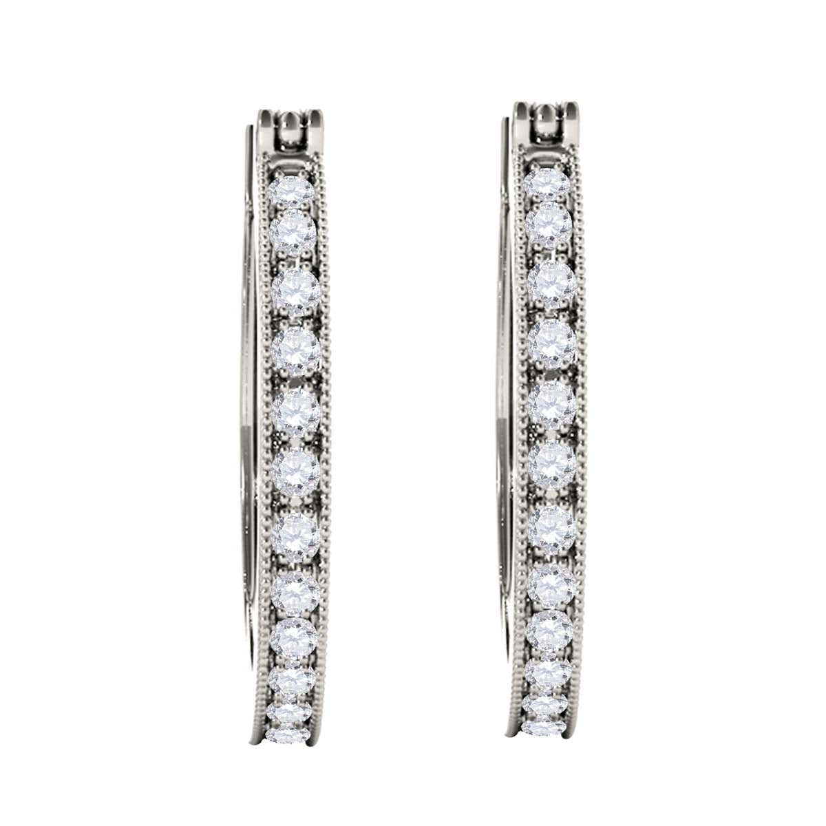 1/4 Carat Natural Diamond IJ/ I1I2 Prong Set Hoop Earrings In 10K Solid White Gold