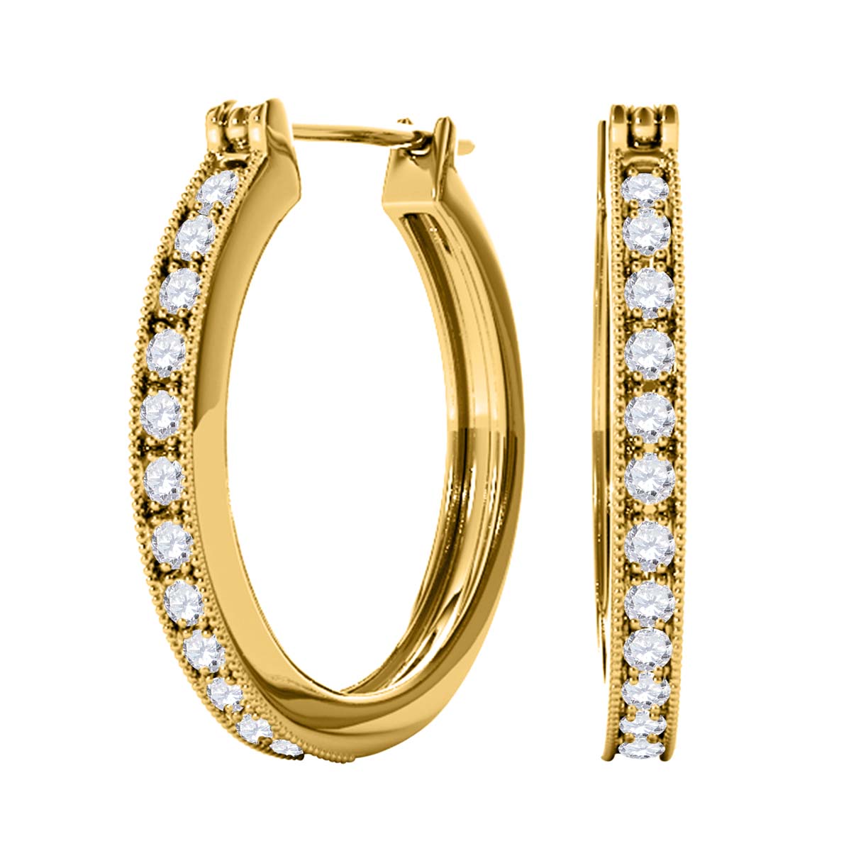 1/4 Carat Natural Diamond IJ/ I1I2 Prong Set Hoop Earrings In 10K Solid Yellow Gold