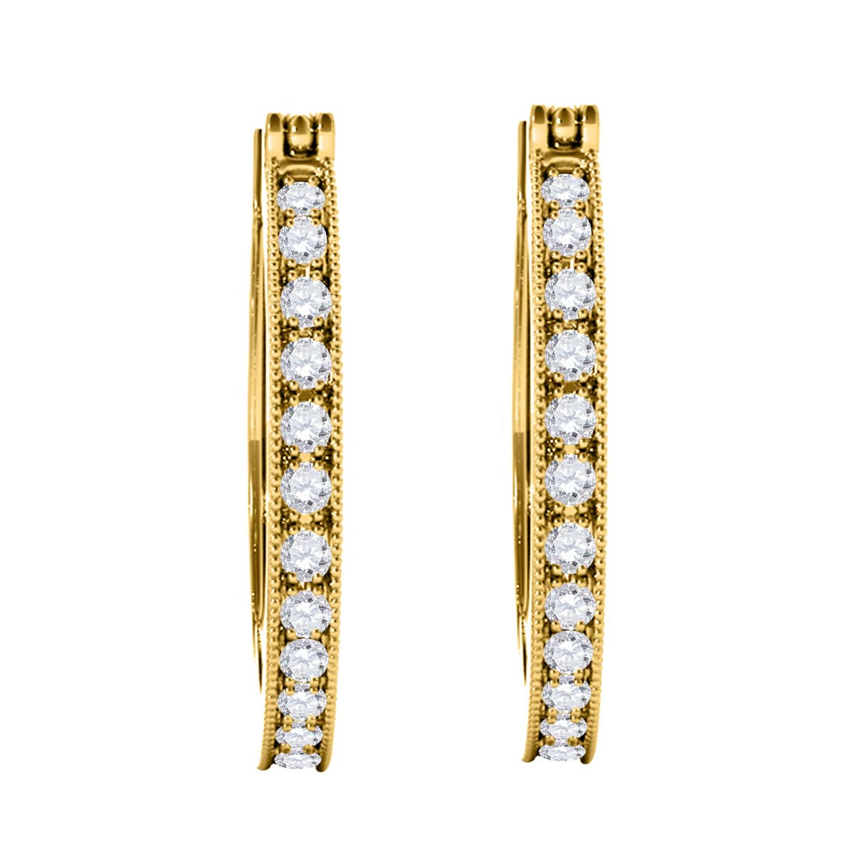 1/4 Carat Natural Diamond IJ/ I1I2 Prong Set Hoop Earrings In 10K Solid Yellow Gold