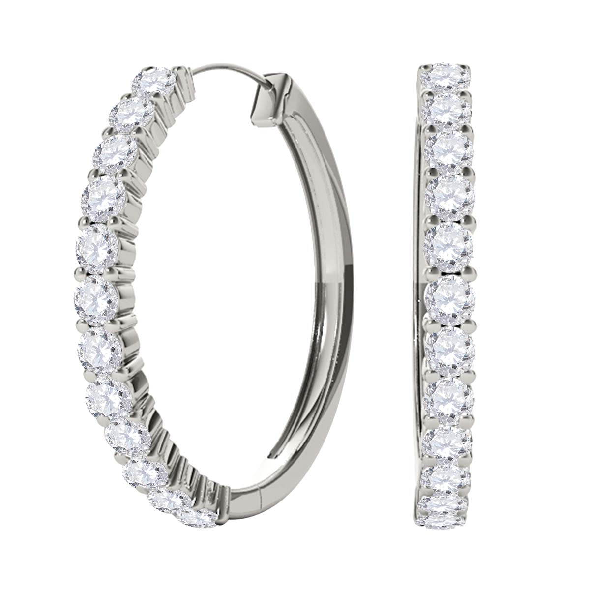 1/2 Carat Natural Diamond 10K White Gold Hoop Earrings Women Jewelry