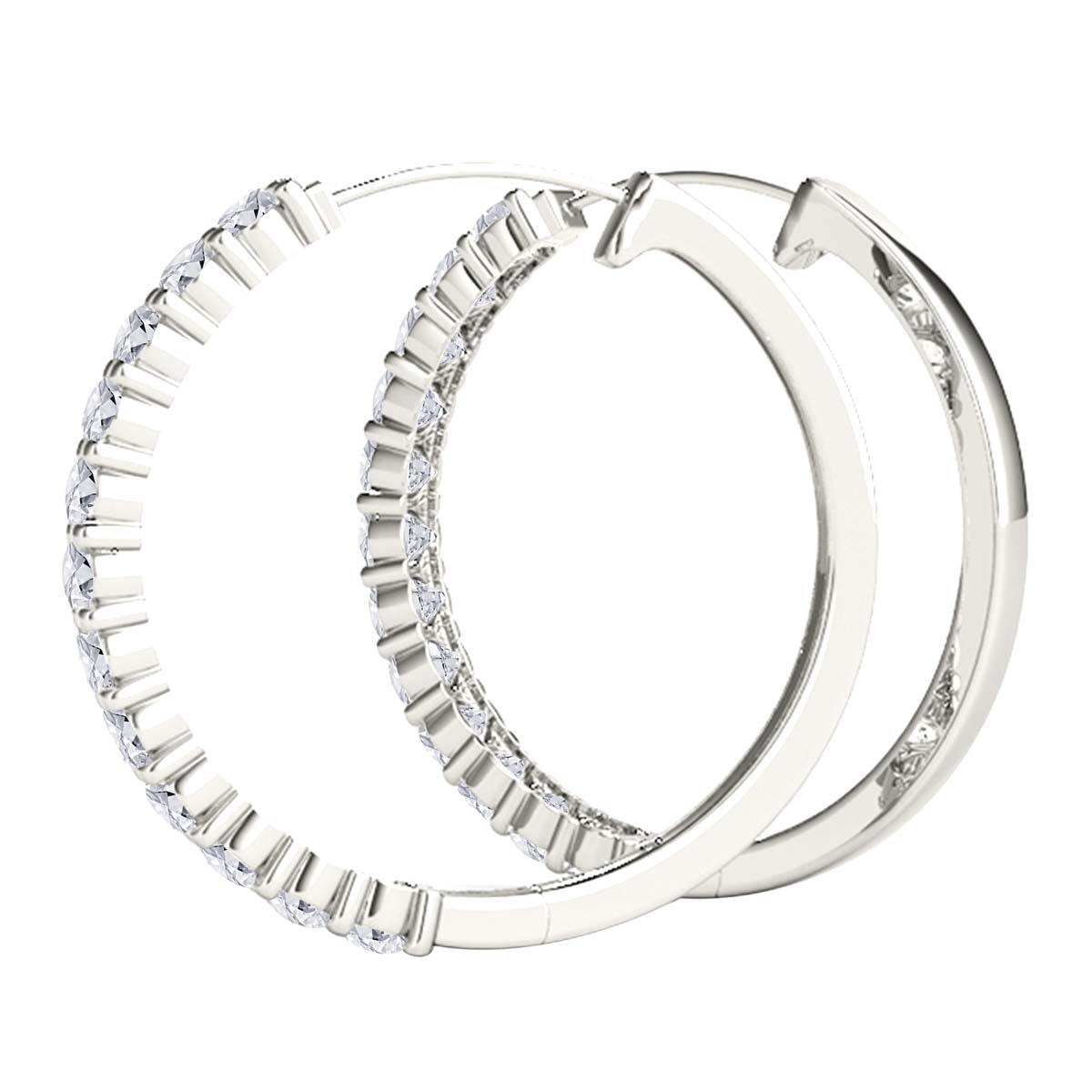 1/2 Carat Natural Diamond 10K White Gold Hoop Earrings Women Jewelry