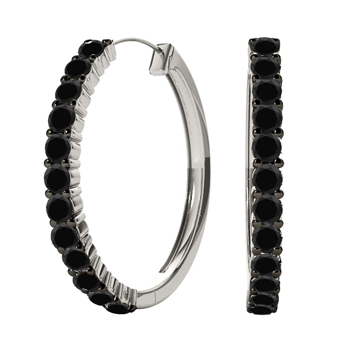 1.25 Ct Natural Black Diamond 10K White Gold Hoop Earrings Women Jewelry