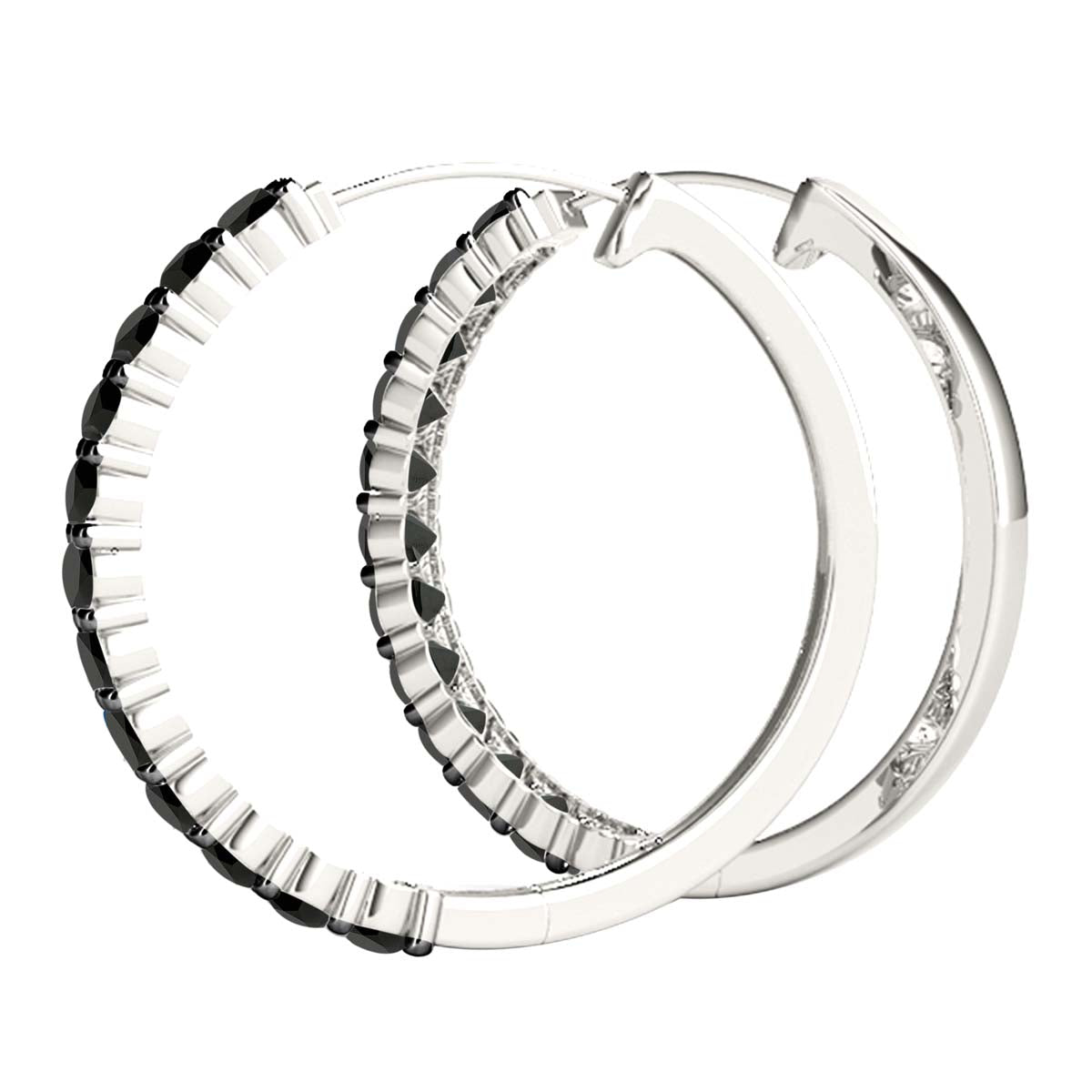 1.25 Ct Natural Black Diamond 10K White Gold Hoop Earrings Women Jewelry