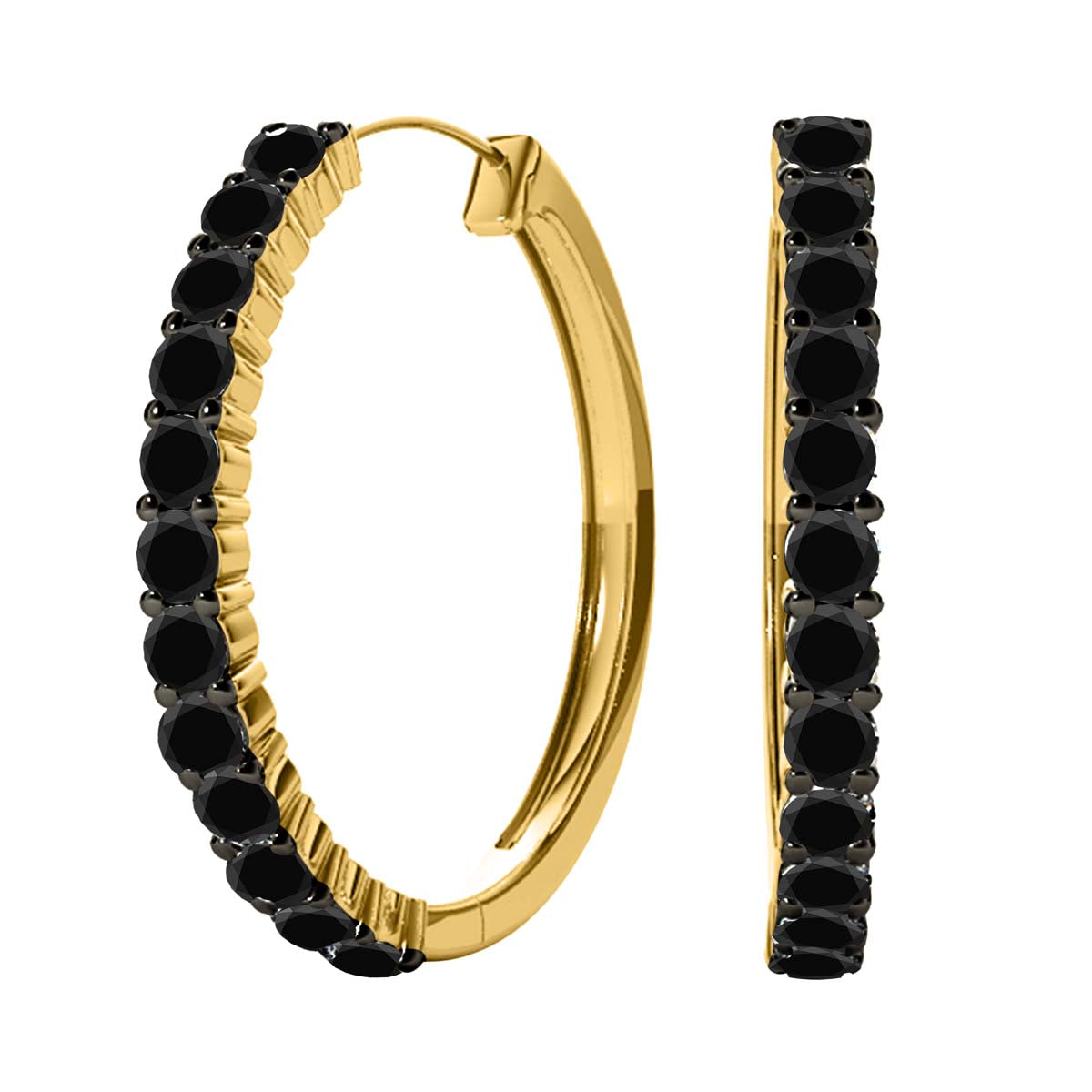 1.25 Ct Natural Black Diamond 10K Yellow Gold Hoop Earrings Women Jewelry