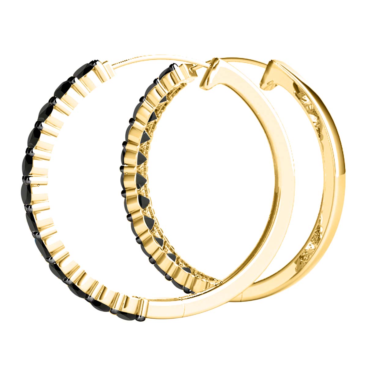 1.25 Ct Natural Black Diamond 10K Yellow Gold Hoop Earrings Women Jewelry
