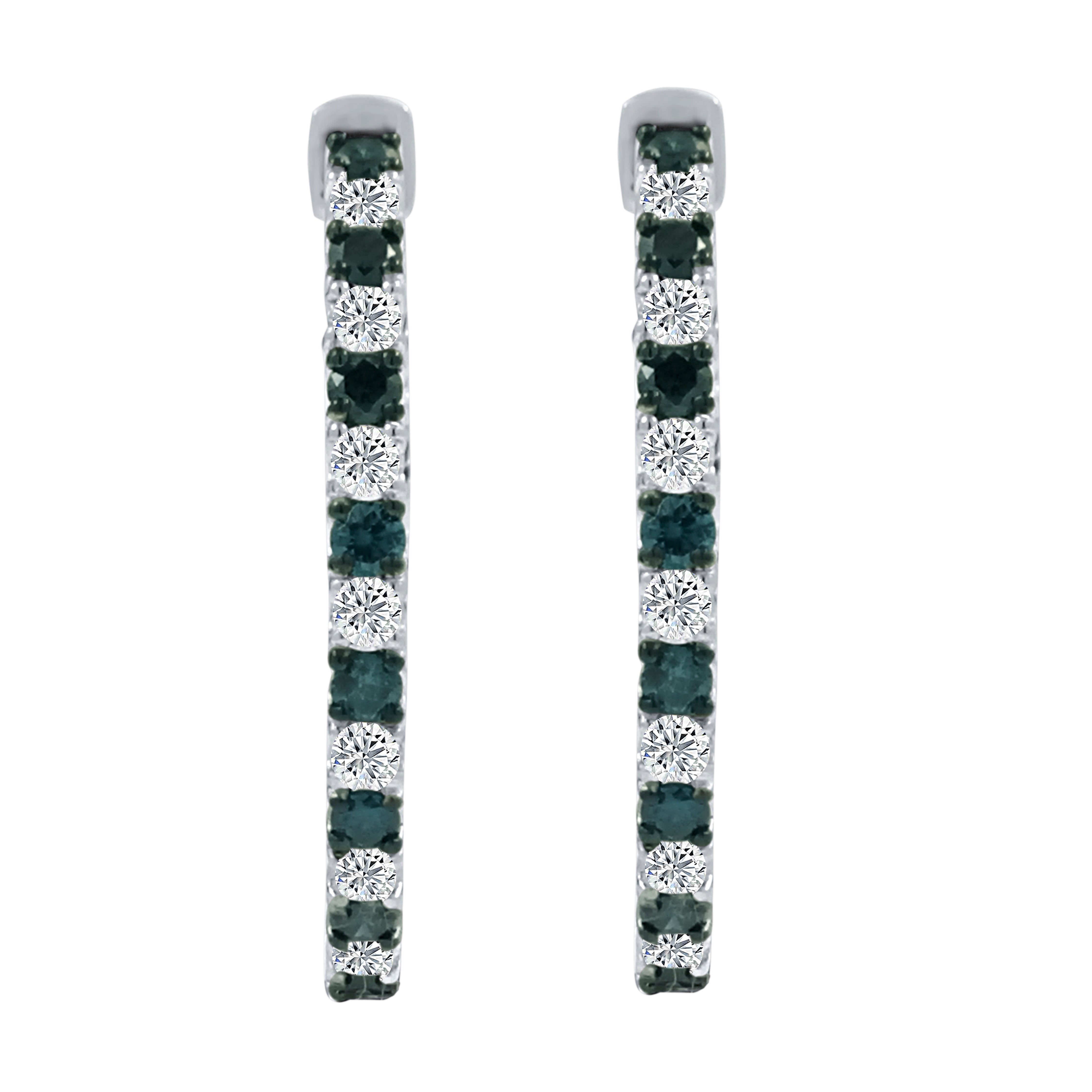 3.00 Ct Blue And White Diamond Oval Shape Hoop Earrings In 14K White Gold