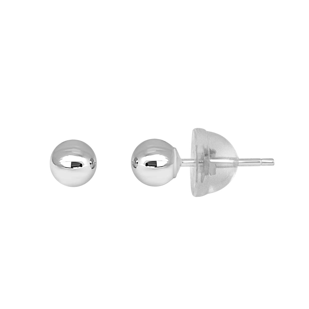 5MM 14K Solid Yellow & White Gold Ball Stud Earrings With Secure Backs
