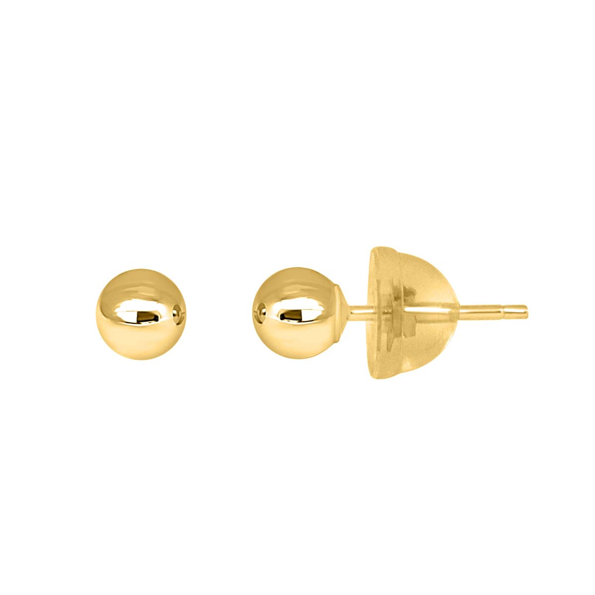 5MM 14K Solid Yellow & White Gold Ball Stud Earrings With Secure Backs