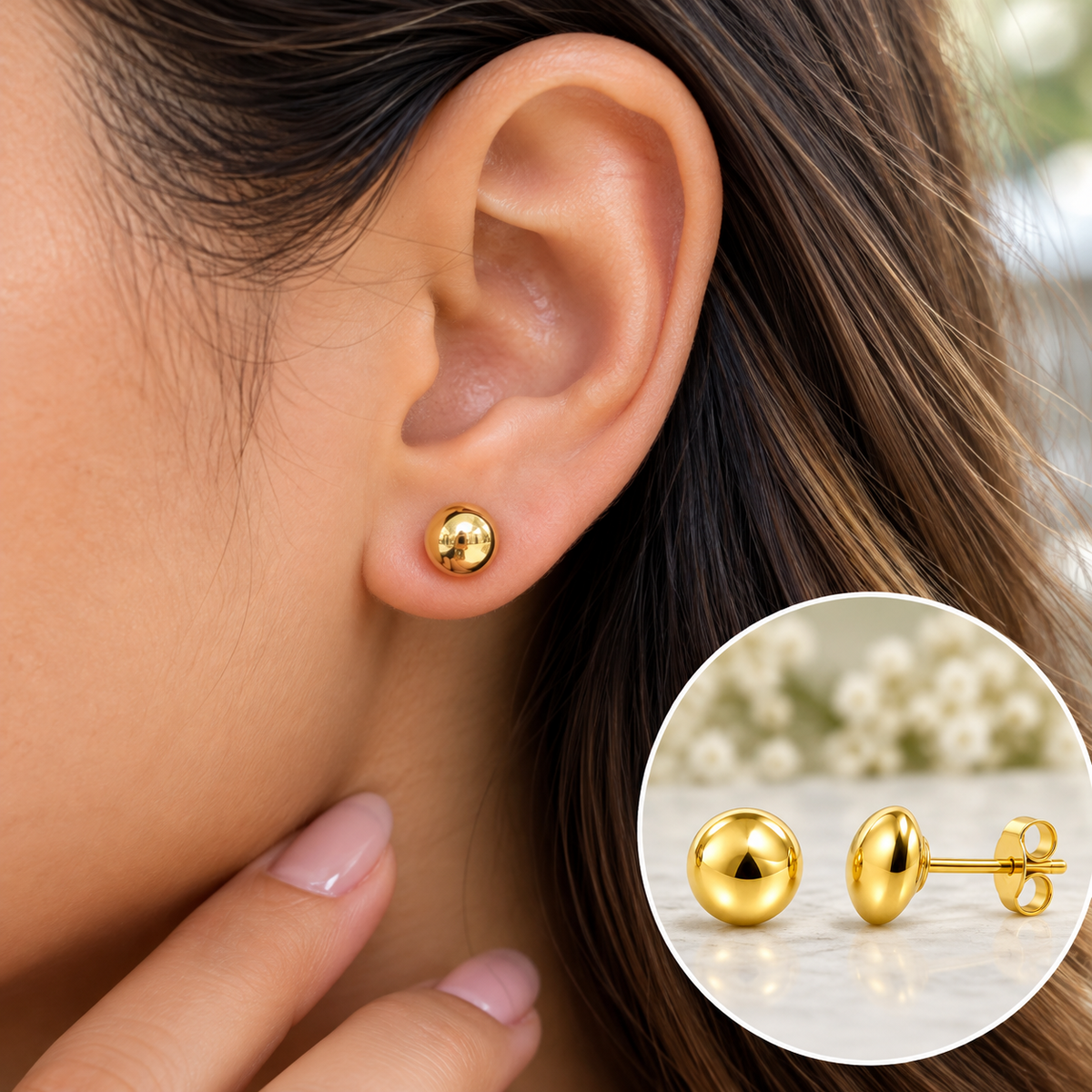 4.5mm 14k Yellow Gold Flat Ball Stud Earrings With Secure Backs