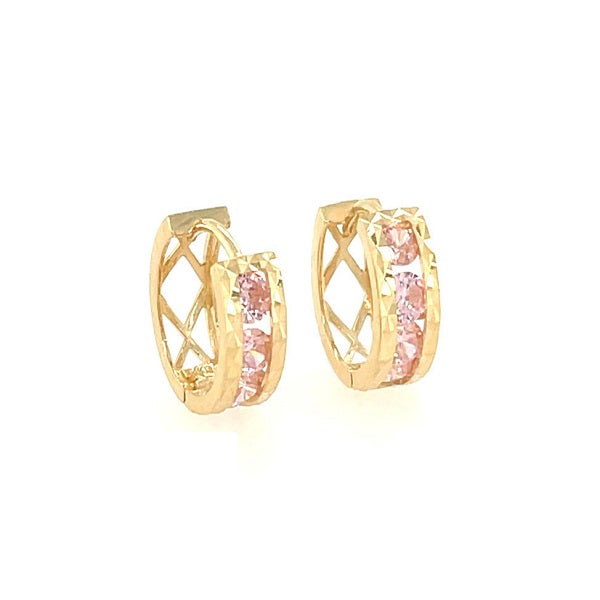 14K Solid Yellow Gold Synthetic Diamond/Gemstone Hoop Earrings for Women