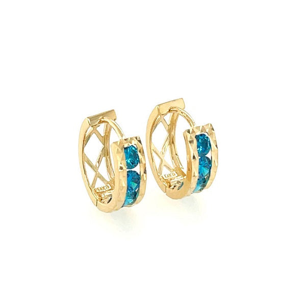 14K Solid Yellow Gold Synthetic Diamond/Gemstone Hoop Earrings for Women