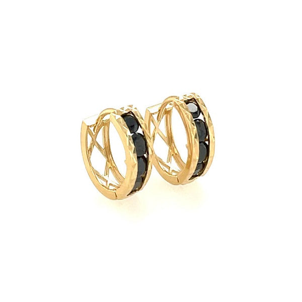 14K Solid Yellow Gold Synthetic Diamond/Gemstone Hoop Earrings for Women