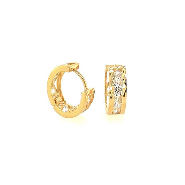 14K Solid Yellow Gold Synthetic Diamond/Gemstone Hoop Earrings for Women