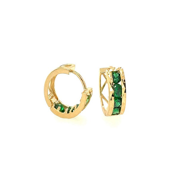 14K Solid Yellow Gold Synthetic Diamond/Gemstone Hoop Earrings for Women