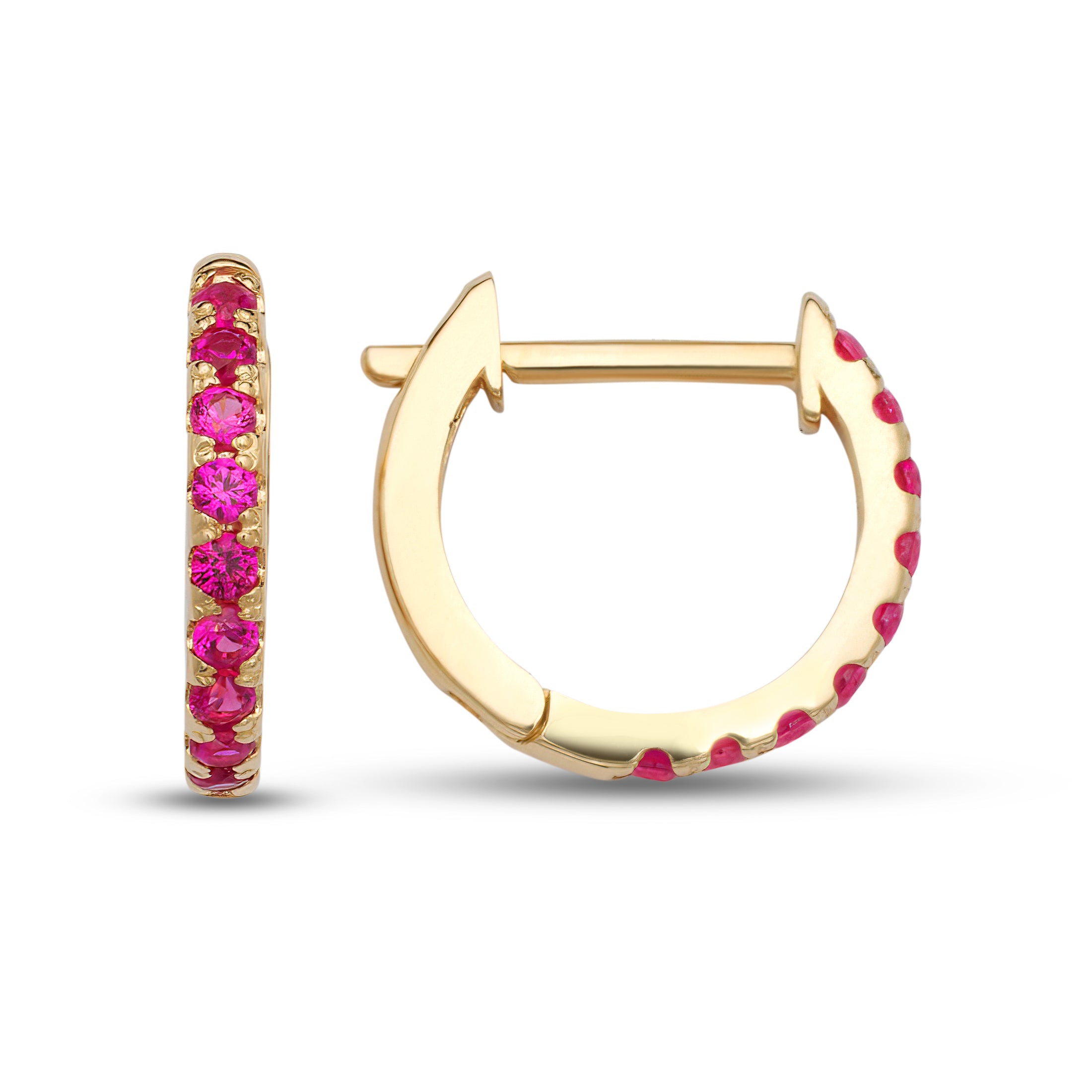 Hoop Earrings 14K Solid Yellow Gold Ruby Gemstone Women Jewelry