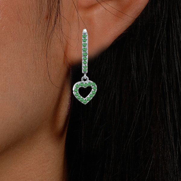 14K Solid White & Yellow Gold Gemstone Heart-Shaped Dangle Earrings