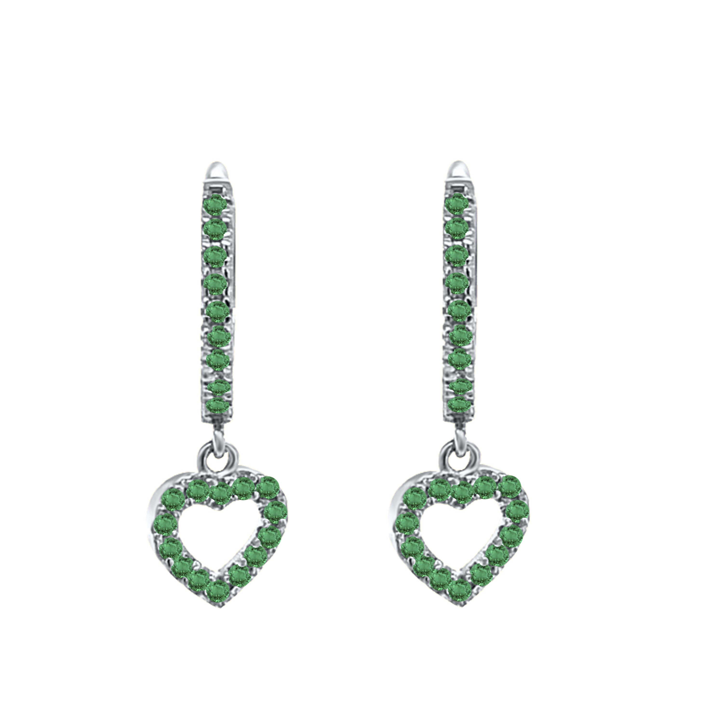 14K Solid White & Yellow Gold Gemstone Heart-Shaped Dangle Earrings