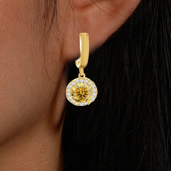 14K White & Yellow Gold Halo Diamond Dangle Earrings with Gemstones for Women